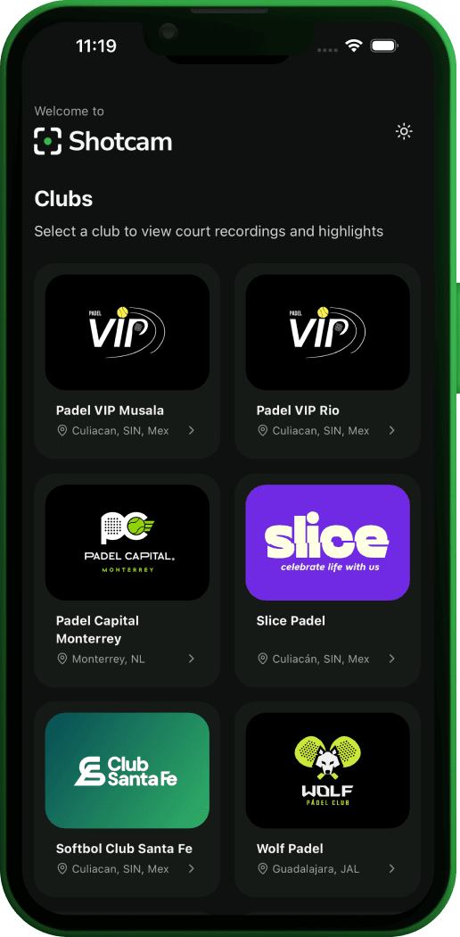 App Shotcam, directorio de clubes